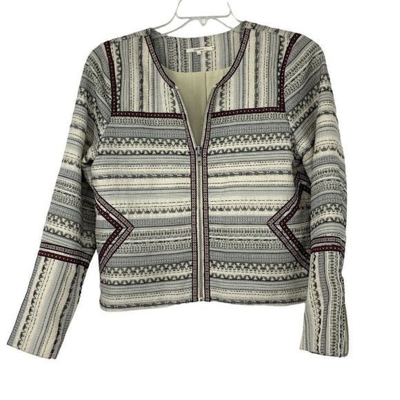 Tularosa Womens Crop Boho Geo Pattern Jacket Blazer size Large Zip Lined 3476 - Picture 1 of 7